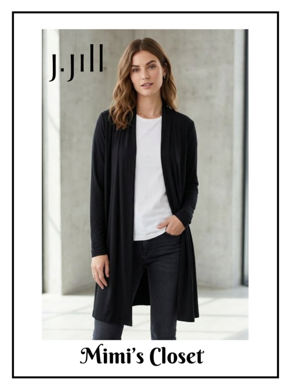 J.JILL WEAREVER Black Open Long Cardigan Sweater Women Size XL Rayon Minimalist